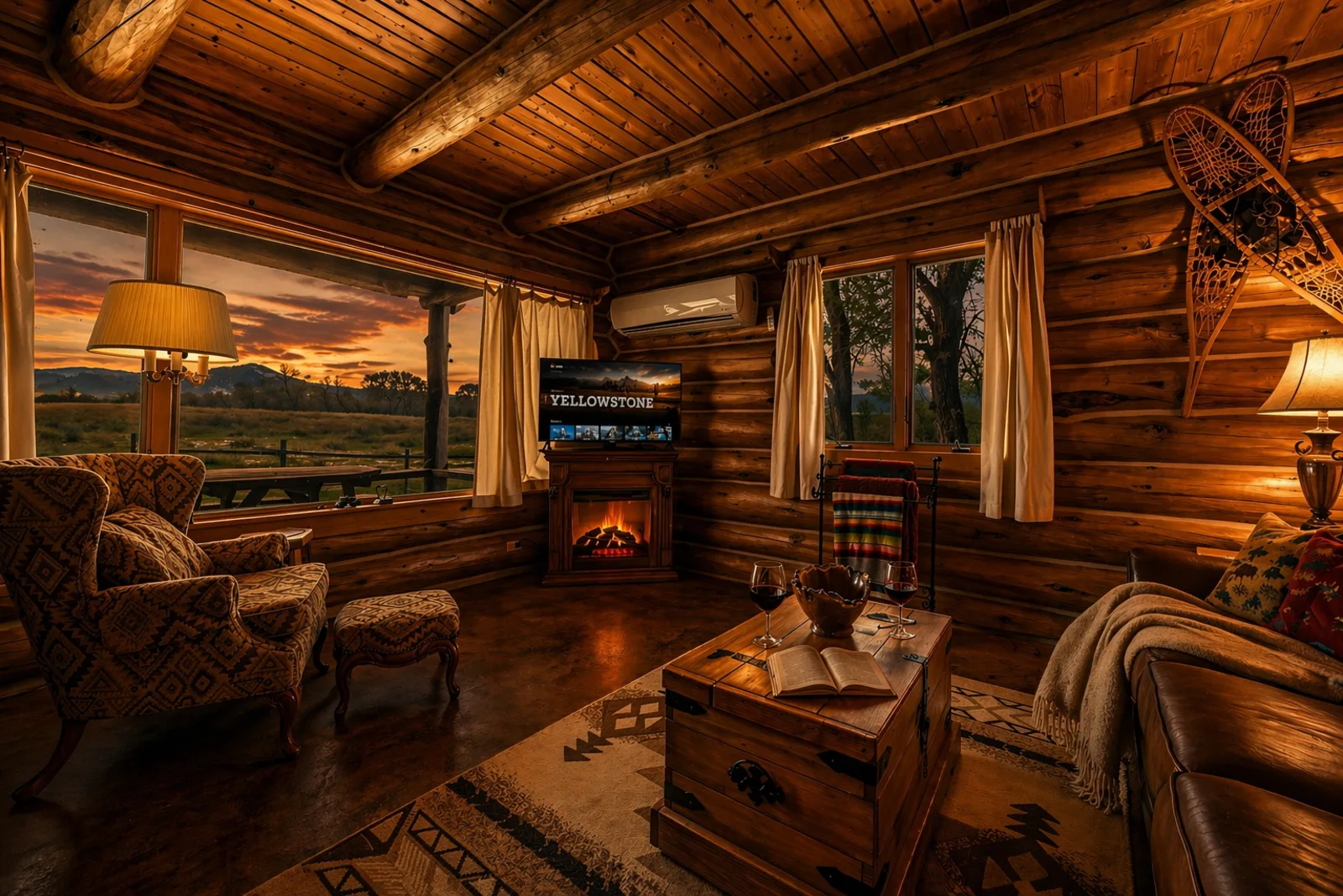 Full kitchen with granite counters in Wyoming log cabin rental